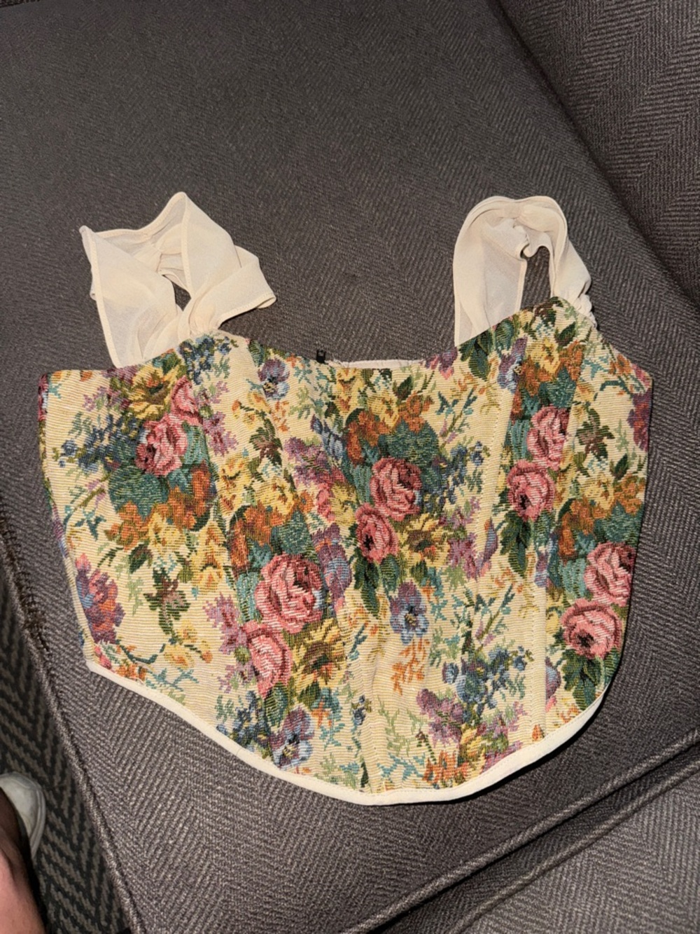 Altar'd State Floral Tapestry Crop Top in Cream, Pink, Green